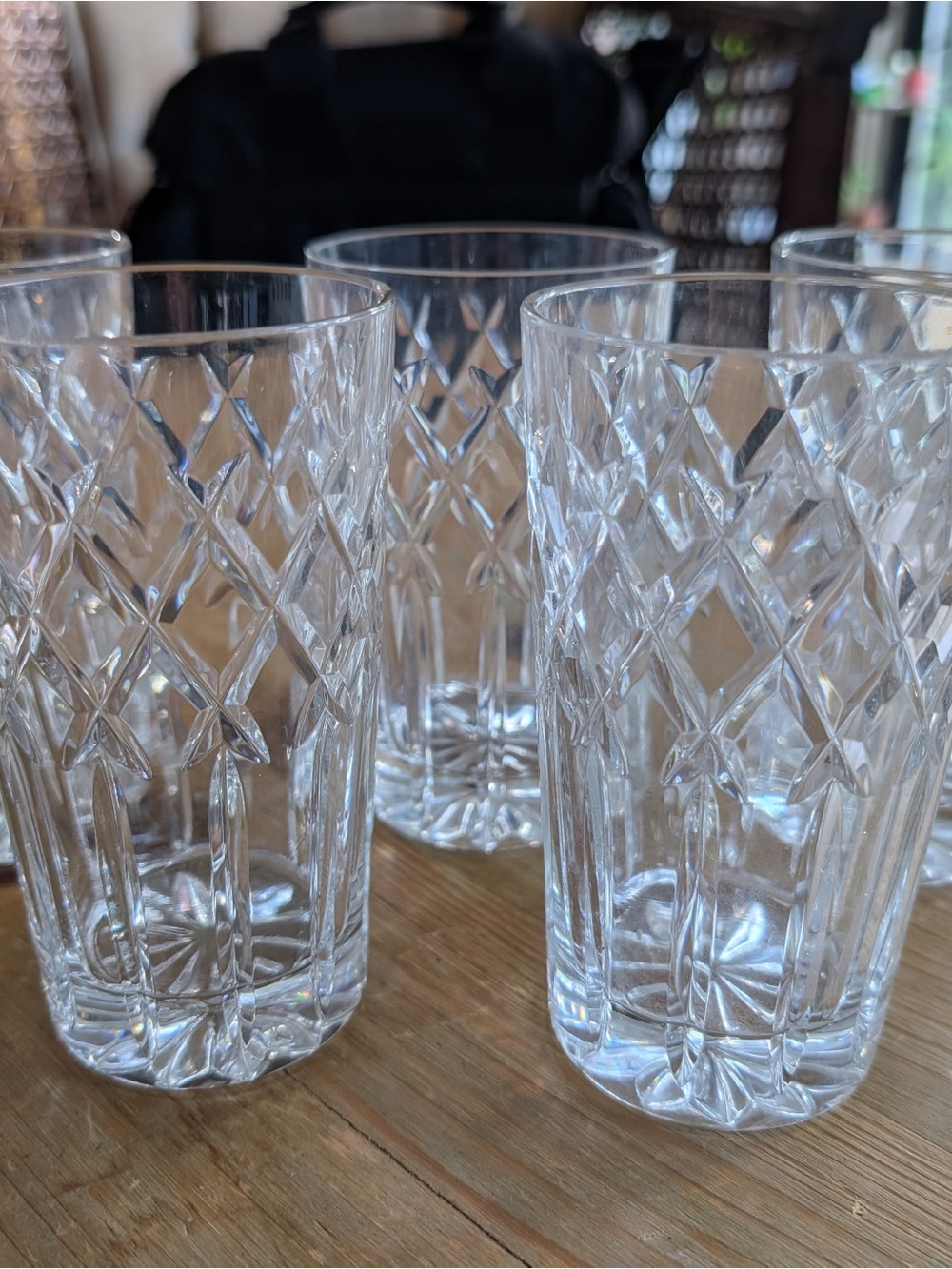 Clear Cut Crystal Diamond Pattern Highball Drinking Glasses - Set of 5